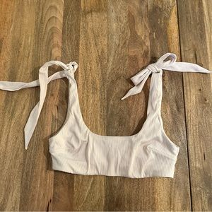 H&M Ivory Ribbed Bikini Top w/Shoulder Ties Sz 10